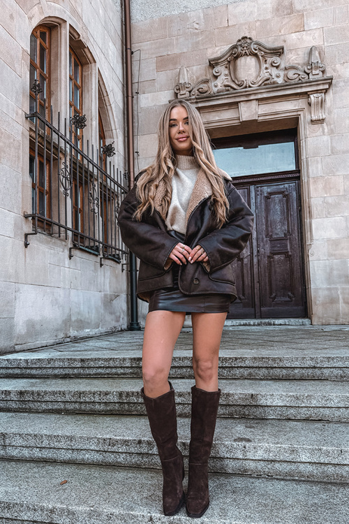 Suede Knee High Boots With Zip Chocolate Lissara