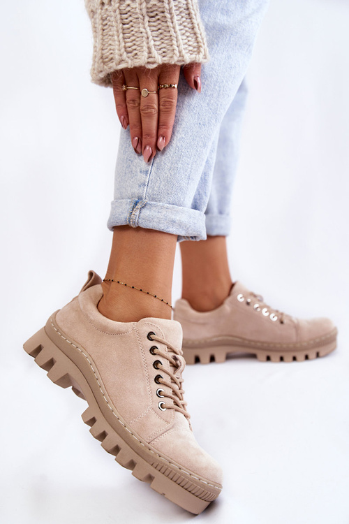 Women's Suede Shoes Tied Beige Mayson
