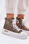 High Women Sneakers With Leopard Print On Platform Brown Laviriona