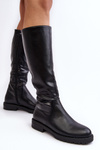 Women's Flat Knee-High Insulated Boots Black Saraseini