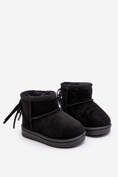 Children's Furry Fringed Snow Boots Black Mikyla