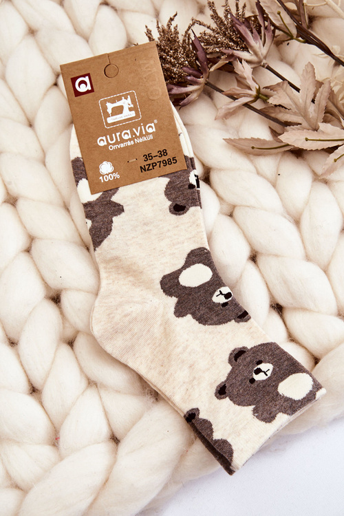 Women's Funny Socks Animal Pattern Bears Beige