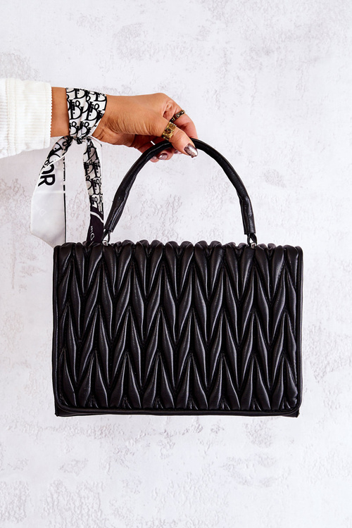 Quilted Letterman Handbag Black Roselyn