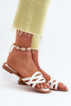 Women's eco leather flat heel sandals white Moldela