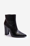 Snake Pattern Heel Boots Black Daldala