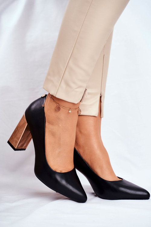Women's Pumps On A Gold Heel Sergio Leone PB216 Black