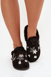 Women's slippers with decorations and buckle lined with fur black Thalora