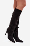 Insulated women's boots on high heel made of eco suede black Rosavine