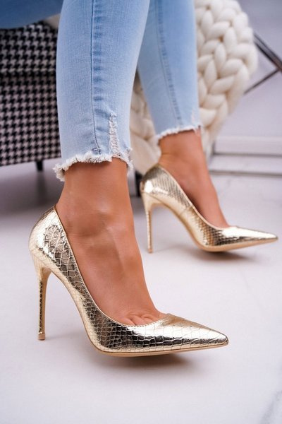 Lu Boo Women's Stilettos Snake Leather Gold BC-791