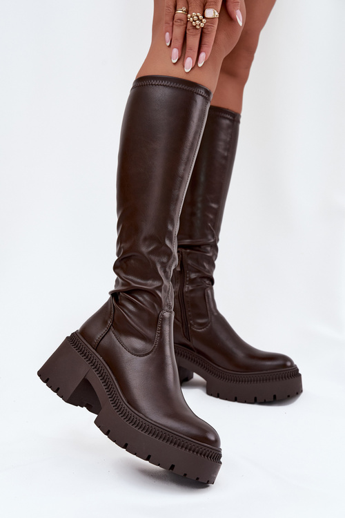 Women's Boots with Thick Heel and Platform Slip-On Brown Florinne