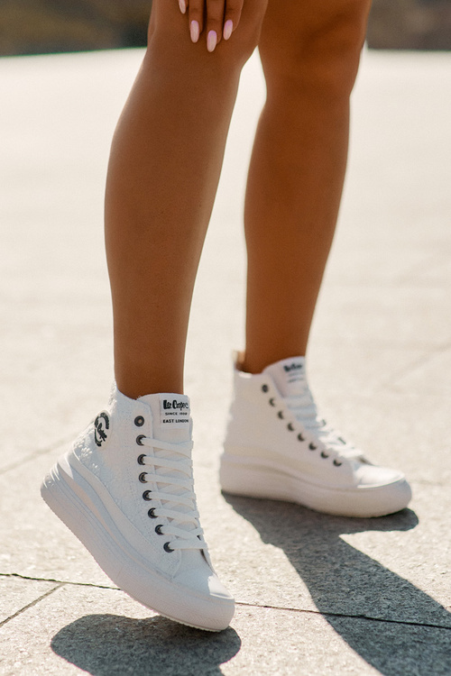 Trampki Damskie Materiałowe Na Platformie Białe Lee Cooper LCW-25-44-3209L