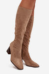 Women's Low Heel Boots with Stitching Beige Celandine