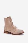 Decorated Flat Heel Boots Eco Suede Insulated Light Beige Ellieo