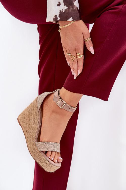 Wedge Sandals For Women With Braiding Khaki Adelio