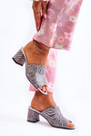 Leather Women's Slippers On High Heel Zebra Grey Nessita