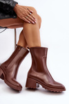 Women's Matte Boots Botki On Heel Brown Bertaida