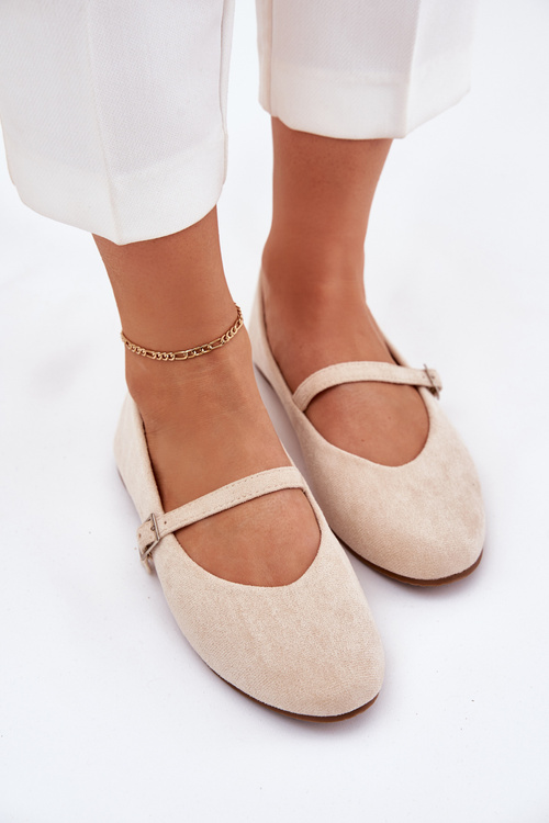 Baleriny Płaskie Z Paskiem Eko Zamszowe Beżowe Tirilina
