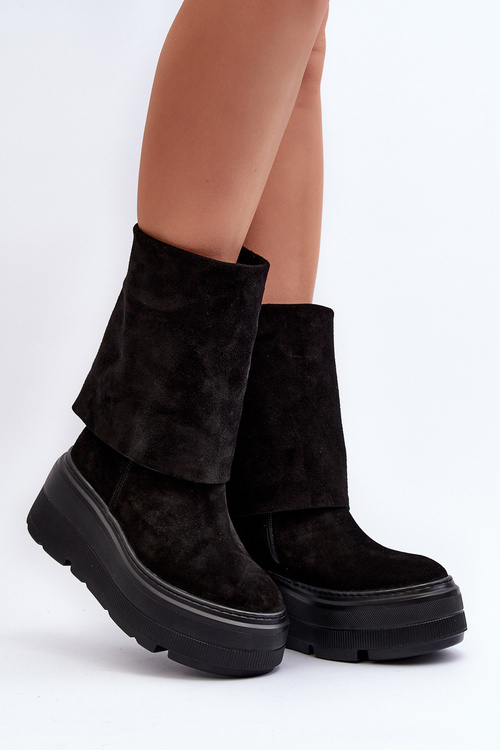 Zazoo 3410 Zamszowe Damskie Botki Masywna Platforma Czarne