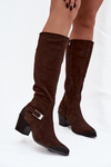 Leather Suede Boots on Heel with Buckle Heated Zazoo 70156 Chocolate