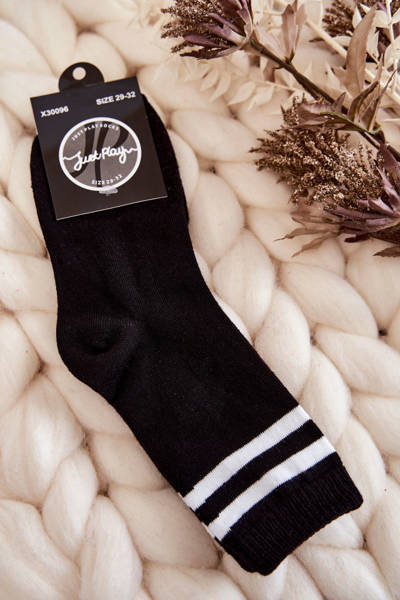 Youth Cotton Sports Socks With Stripes Black