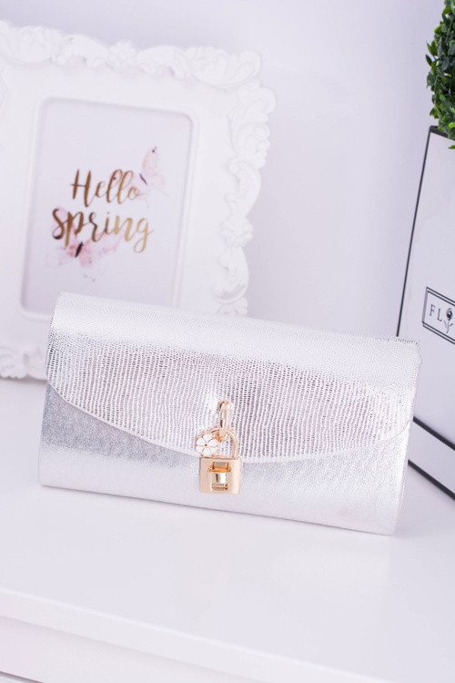 Silver Clutch Bag Gold Chain Padlock Latch