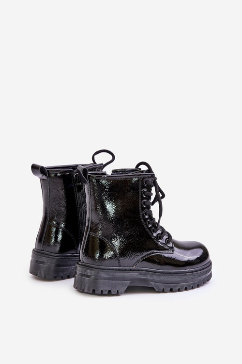 Insulated girls boots lacquered with zipper black Novita