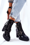 Ankle Boots Shiny Black With Buckle Flaris