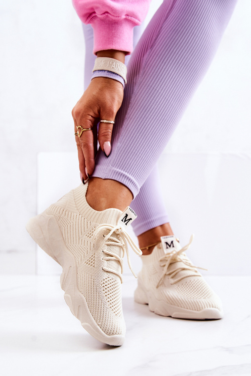 Sneakersy Buty Sportowe Skarpetkowe Jasnobeżowe Nolene