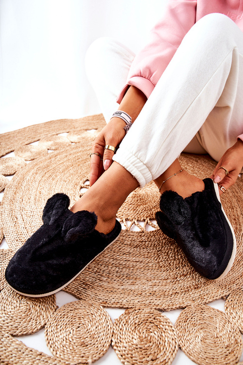 Fur Slippers With Ears Black Thorpe 