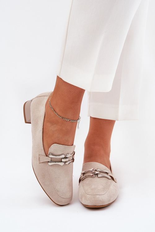 Moccasins With Decoration On Delicate Heel Eco Suede Light Beige Pillitha