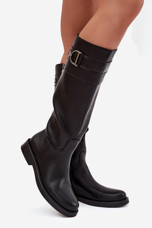 Women's Flat Heeled Boots with Decorative Detail Black Arvessa