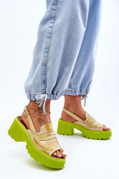 Leather Sandals On Heels And Platform Maciejka 06039-07 Yellow