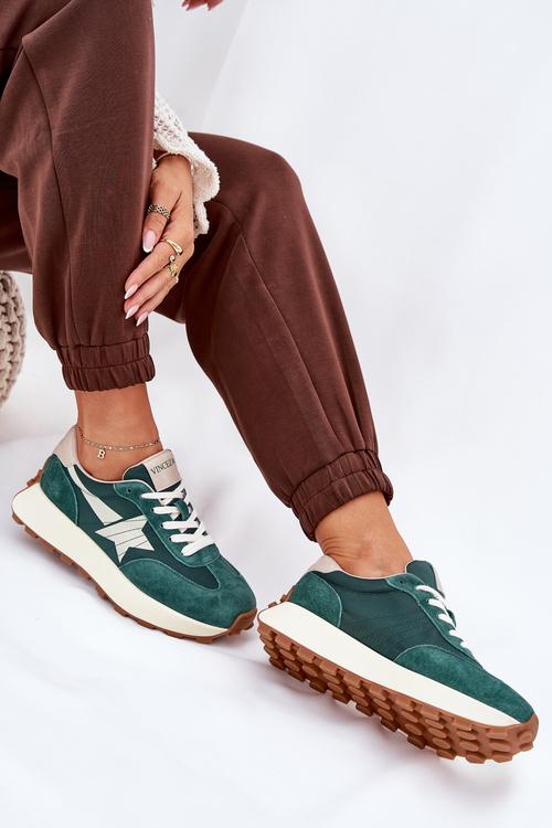 Buty Sportowe Damskie Zamszowe Platforma Zielone Vinceza 66720
