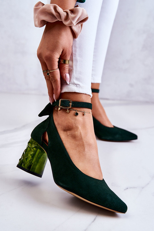 Suede Pumps With A Bow Maciejka 05059-09 Dark green