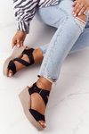 Leather Wedge Sandals With Drawstring Big Star FF276016 Black