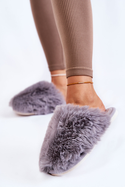 Papcie Damskie Futrzane Szare Sheryl