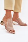 Women's sandals on golden heel beige Tessira