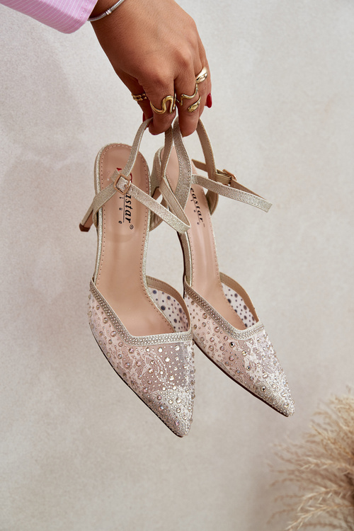 Decorated High Heels With Open Heel Gold Nanadra