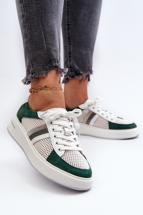 Buty Sportowe Skóra Zielono-Białe S.Barski D&A LR110