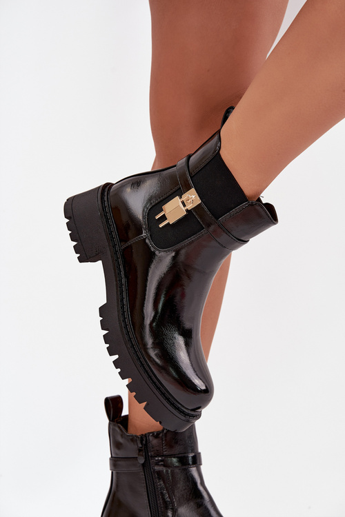Patent leather ankle boots with lining with gold detail black Talyra