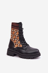 Women's Worker Ankle Boots With Sock In Leopard Black Penthis
