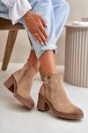 Lined Women's Ankle Boots with Block Heel in Beige Velarilla
