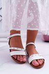 Women's Flat Sandals Silver Studs White Raven