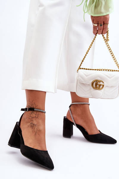Suede Pumps with Decorative Strap Black Lirosa