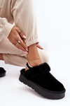 Leather Suede Slippers Women On Platform With Fur Black Sophienne