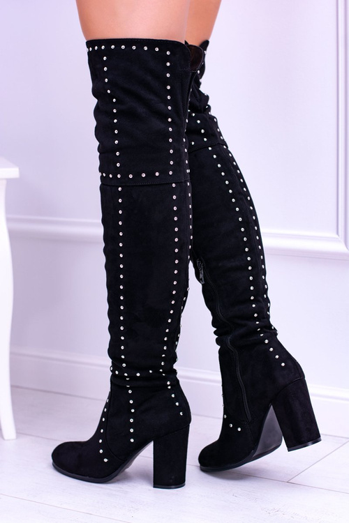 Czarne Zamszowe Kozaki Za Kolano Muszkieterki Ćwieki Almo