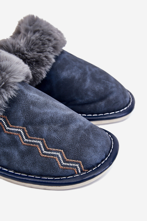 Men's Warm Slippers With Fur Navy Aron