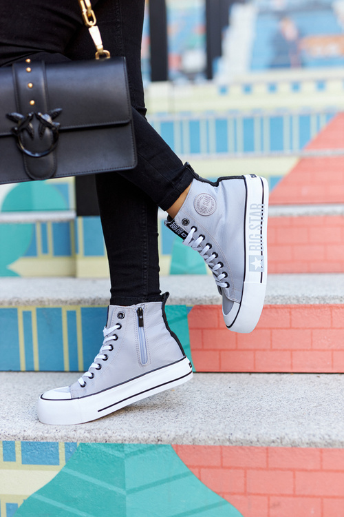 Trampki Wysokie Platforma Suwak Big Star Szare II274016