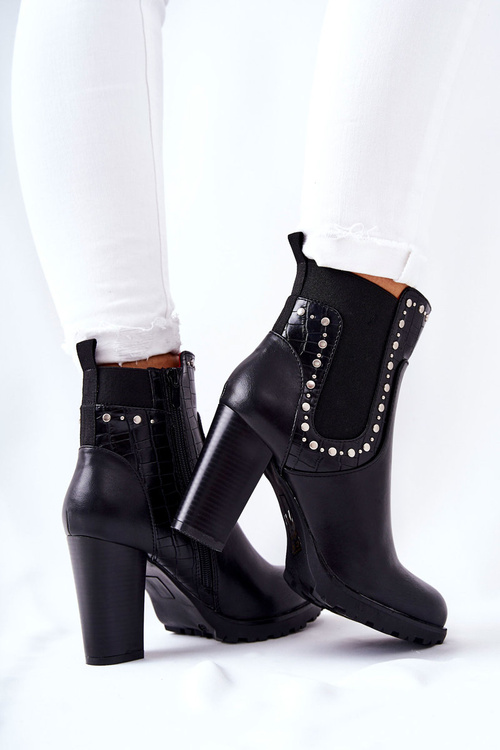 Stiletto Booties With Rhinestones Black Wissey