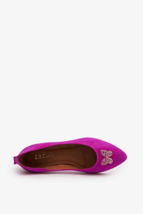 Leather Ballerinas with Zazoo 2885 Gold-White Embellishment